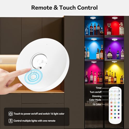 Rechargeable Puck Lights with Remote, 3 Pack Magnetic Under Cabinet Lighting, 1500mAh Battery Operated LED Tap Lights with Dimmer & Timmer for Kitchen, Closet, Shelf - 3 Color Temps & 12 RGB, White - color: White