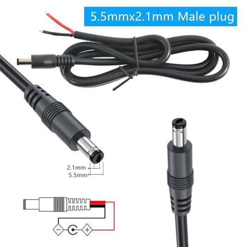 2Pcs 3FT 14AWG 15A 12V DC5.5mm x 2.1mm Male Power Pigtails Cable - style: DC5521 Male
