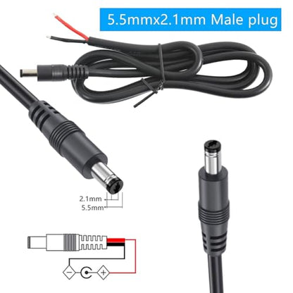 2Pcs 3FT 14AWG 15A 12V DC5.5mm x 2.1mm Male Power Pigtails Cable - style: DC5521 Male