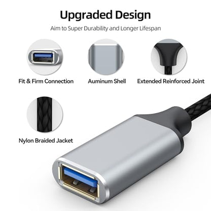 USB Extension Cable 1ft, USB A 3.0 Extender Male to Female Cord Braided - size: 1 Feet