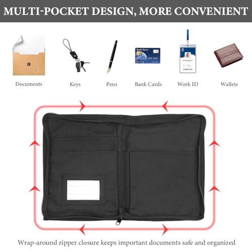 Car Registration and Insurance Holder, Glove Box Compartment Document Holder Owner Manual Case, Soft Zippered Pouch Multi-Pocket Glove Bag for Auto Insurance License Cards - color: Black