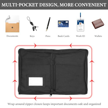 Car Registration and Insurance Holder, Glove Box Compartment Document Holder Owner Manual Case, Soft Zippered Pouch Multi-Pocket Glove Bag for Auto Insurance License Cards - color: Black