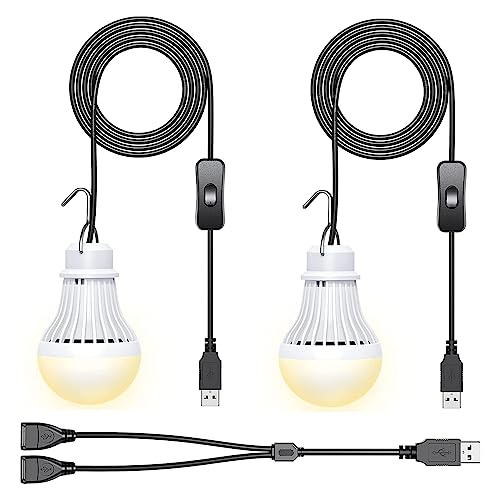 2 Pack USB LED Camping Lantern, 8.2 ft Extra Length Cord Tent Light with USB Y-Cable, Portable LED Bulb for Garage, Warehouse, Car, Truck, Fishing Boat, Room, Emergency Light, Warm - style: WarmWhite-2PCS