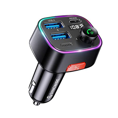 SYNCWIRE Bluetooth 5.3 FM Transmitter Car Adapter 38W [Light Switch] [HiFi Bass Sound] [Fast Charging] Wireless Radio Music Adapter LED Display Hands-Free Calling Support USB Drive - color: Black, style: 38W