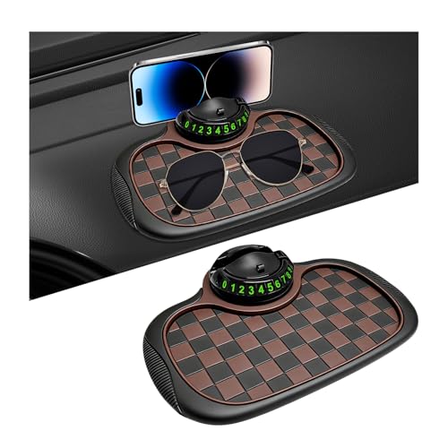 Multifunction Car Anti-Slip Mat, 3-in-1 Dashboard Pad Rotatable Phone Holder with Hidden Parking Number, Multifunctional Anti Skid Pad Large Storage Mat for Most Cars (Black & Brown) - color: Black & Brown