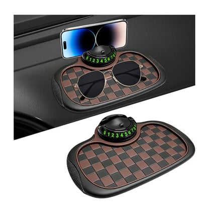 Multifunction Car Anti-Slip Mat, 3-in-1 Dashboard Pad Rotatable Phone Holder with Hidden Parking Number, Multifunctional Anti Skid Pad Large Storage Mat for Most Cars (Black & Brown) - color: Black & Brown