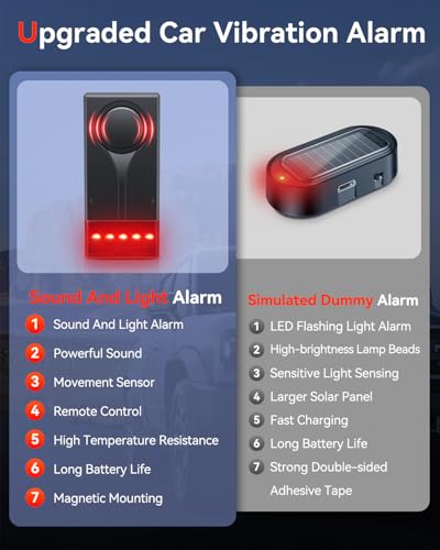 Car Anti-Theft Vibration Alarm, ELECTOP 108dB Automobile Vibration Sound & Light Alert, Wireless Remote Car Alert Automotive Warning Interior Safety Light - color: 2 Alarm(1 Remote)