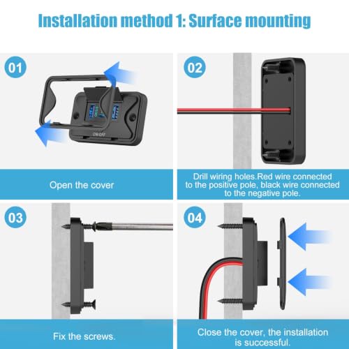 78W 4 Port 12V USB Outlet Charger Socket, Dual 36W PD + Dual 18W QC3.0 Wall Surface Mount Charging Panel with Button Switch for RV Truck Bus Marine Golf Cart