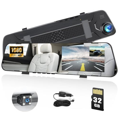 Mirror Dash Cam for Cars,4.5" Rear View Mirror 1080P Front and Rear View Dual Cameras,Super Night Vision,Parking Assistance,G-Sensor,24H Parking Monitor, Waterproof Backup Camera Free 32GB Card
