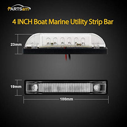 Partsam 4" Ultra-Thin-Line White 9 LED Utility Light Bar, Sealed Clear Lens Marine Boat Lights, Trailer Car RV Camper Car Pickup Dome Lighs, Marker Lights, Under Hood Lights