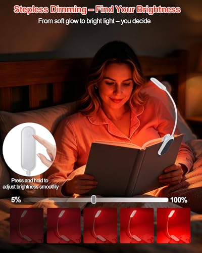 630nm Red Book Light for Reading at Night - Zero Blue Light, Dimmable Reading Lights for Books in Bed, LED Book Lamp Clip on, Gift for Students Parents Nurse Studying Travel (1 Pack) - size: White-1 Pack