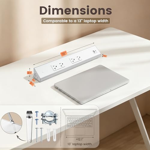 SURAIELEC 2-Pack Under Cabinet Hardwired Power Strip, 16 inch, Pre-Wired - color: White, size: 2 Pack