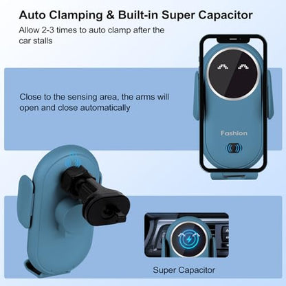 Wireless Car Charger, Phone Mount for Car Wireless Charger Smart Sensor Air Vent, Automatic Clamping Phone Holder Compatible with iPhone 14/13/12/11//XS/XR/8, Samsung S22/S21/S20/Note 20, etc Sea Blue - color: Sea blue