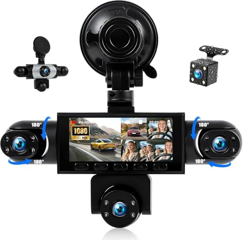 5 Channel Dash Cam 360°Wide Angle Dash Camera for Cars 1080P with Loop Recording Night Vision Reversing Help 3.16-inch Dash Cam Front and Rear - color: P1