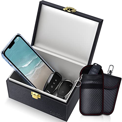 Samfolk Faraday Box with Faraday Bags for Car Keys, Car Key Signal Blocking Box, Keyless Entry Car Key Safe Protector Car Alarm Anti-Theft Shielding Cage - size: Medium