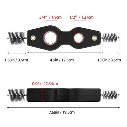 1 Pcs Black Stainless Steel 4 in 1 Copper Tubing Brush Copper Pipe Cleaner Car Battery Cleaning Brush 1/2 in and 3/4 in Cleaning Inside and Outside Thread for Soldering, Plumbing Installation