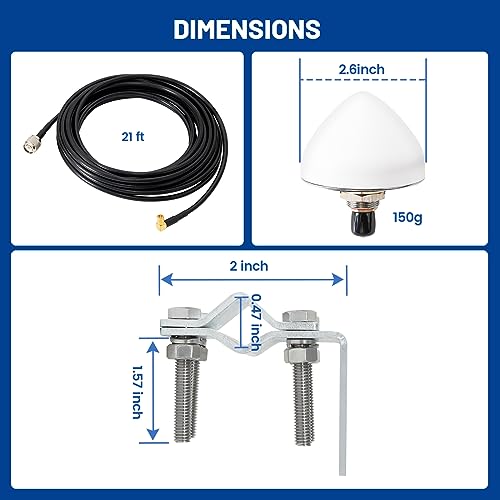 Anina Sirius XM Satellite Radio Antenna, Mirror Tubular Mount Aerial with SMB Connector 21ft Extension Wire for Semi Truck RV Trailer Car Vehicle, High Gain Sirius XM Stereo Receiver Tuner Antenna