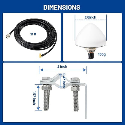 Anina Sirius XM Satellite Radio Antenna, Mirror Tubular Mount Aerial with SMB Connector 21ft Extension Wire for Semi Truck RV Trailer Car Vehicle, High Gain Sirius XM Stereo Receiver Tuner Antenna