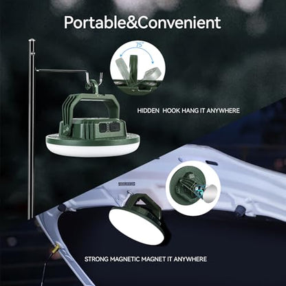 VAVOFO 42W 4000LM LED Camping Lantern Rechargeable, 10,000mAh Camping Lights, 3 Lighting Modes, IP65 Waterproof Flashlight , Portable Tent Light with Magnetic Base for Emergencies & Holiday Fun - size: 42W(Green)