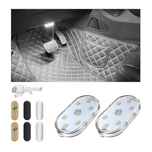 KVAEY 4 PCS Car LED Lights Interior Wireless, 7 Colors Magnetic Auto Ambient Light with 6 Bright LED Lamp Beads, Portable USB Rechargeable Vehicle Interior Led Night Light (White, Magnetic, 2pcs) - color: White, Magnetic, size: 2pcs