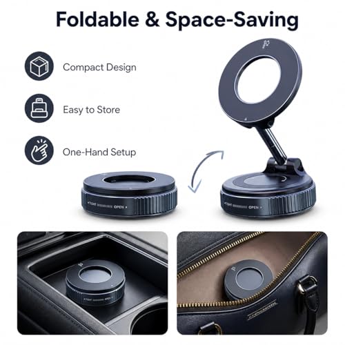 Magnetic Phone Holder for Car, MagSafe Compatible Car Mount with Super Strong Suction, 360° Adjustable Dashboard & Windshield Cell Phone Mount (Black)