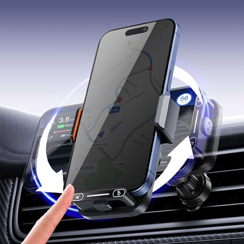 Wireless Car Charger Mount,Motorized 90° Rotating Auto-Clamping Air Vent Car Phone Holder Charger with Smart Sensor, 15W Fast Charging Wireless Car Charger for iPhone/Samsung (Black) - color: Black