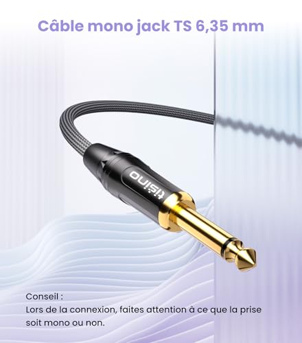 TISINO 1/4 Mono to 1/8 Stereo Cable, 3.5mm TRS Stereo to 1/4 inch TS Mono Interconnect Cable (Mono to Stereo Adapter) - 10 feet - size: 10 feet