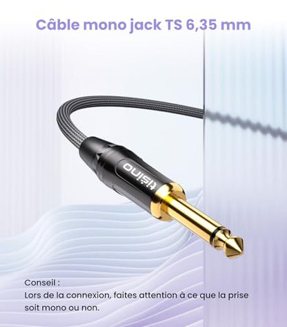 TISINO 1/4 Mono to 1/8 Stereo Cable, 3.5mm TRS Stereo to 1/4 inch TS Mono Interconnect Cable (Mono to Stereo Adapter) - 10 feet - size: 10 feet