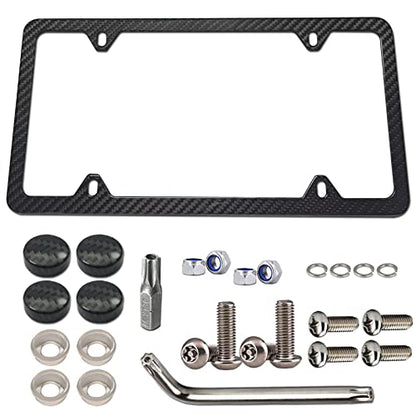 BGGTMO Real Carbon Fiber License Plate Frame, Stainless Steel Base, 1 Pack - color: Real Carbon Frame-4 Holes