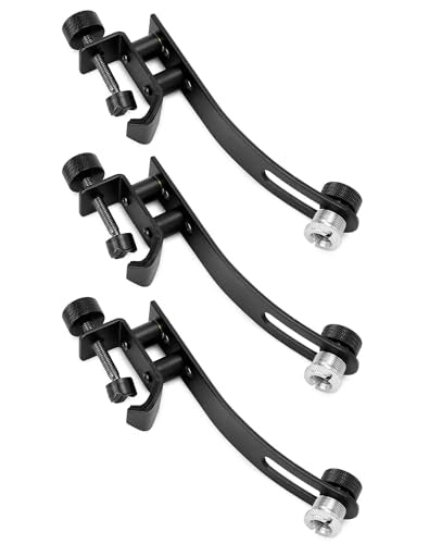 QWORK Drum Microphone Shockproof Clip, 3 Pcs Metal Mic Set Clamp, Adjustable C-Clamp Rim Mount, for 3/8"-16 and 5/8"-27 threaded stands