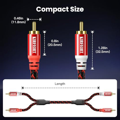 KIRFEIHT RCA Cables - 2RCA to 2RCA Subwoofer Cable OFC Core Gold-Plated Plug Nylon Braided Car Audio Cable for Hi-Fi Systems, Home Theater, HDTV, Amplifiers, Speakers 10FT - Red & Black - size: 10FT, style: 2RCA TO 2RCA