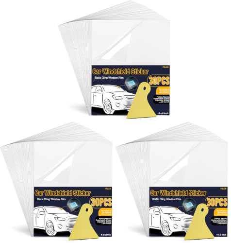 PSLER Car Windshield Sticker, Windshield Applicator, Clear Window Cling Car Inspection Sticker Holder Static Cling Window Film for Cars 30PCS 4 x 6 inch Static Cling Vinyl for Pass Holder (Pack of 3) - size: 30 PCS (Pack of 3)