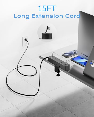 Desk Clamp Power Strip 15FT, 40W Total Fast Charging Station - size: 15FT-40W