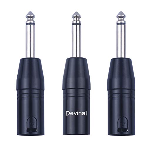 XLR Male to 1/4" Adapter Upgrade 6.35mm Mono to XLR Gender Changer, Quarter Inch TS to 3 PIN XLR Converter Audio Coupler Connector Metal Construction Mic Jack Plug (3 Pack)
