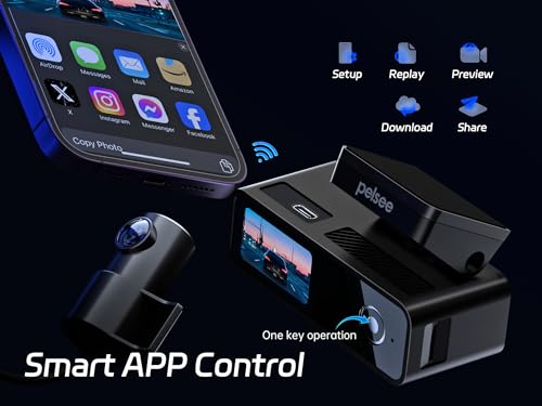 Pelsee P1 Duo 4K Dash Cam Front and Rear, 64GB SD Card, 4K+1080P Dual Dash Camera for Cars, Wi-Fi & App Control, 1.5’’IPS Display Car Camera, Voice Control, Night Vision, 24H Parking Mode, G-Sensor