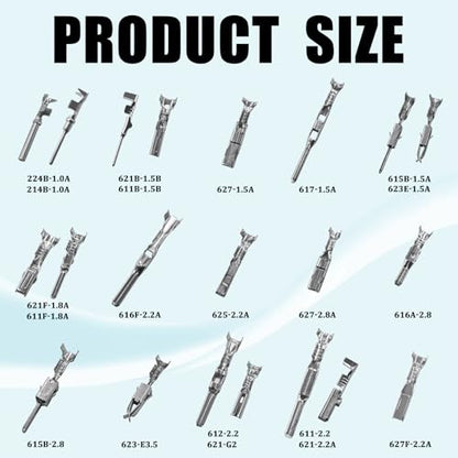 290PCS Car Electrical Terminal Wire Pins Connector Kit, 21Type Auto Electrical Wire Connector Terminal Pin 1/1.5/1.8/2.2/2.8/3.5mm, Male Female Crimped Pins Non-Insulated Plug Removal Pin Tool