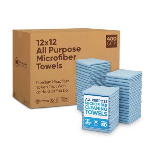 Bulk 12” X 12” All Purpose Microfiber Towels Wholesale - Case Quantity (400 Count) | No Fraying | High Density Microfiber | Zero Chemical Cleaner | Long-Lasting (Blue) - color: Blue, size: 400 Count (Pack of 1)