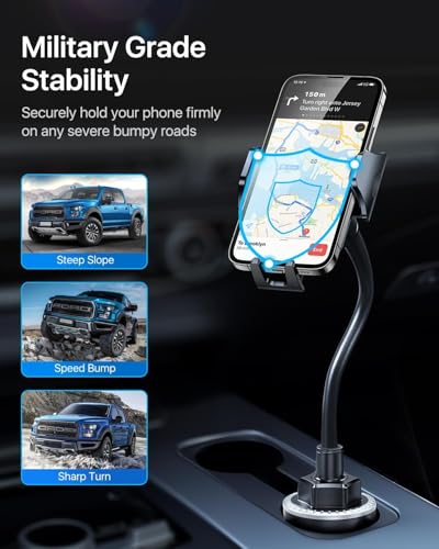 andobil Military-Grade Cup Holder Phone Holder, [Solidest Metal Gooseneck] Universal Cup Phone Holders for Your Car Truck Golf, 360° Adjustable Cup Holder Cell Phone Mount for iPhone Samsung Google - style: Gooseneck-Black