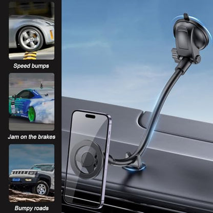 Gooseneck Car Phone Holder, Long Arm Vehicle Windshield & Dashboard Cellphone Mount with Strong Suction Cup, Anti-Shake Auto Interior Smartphone Stabilizer, Universal Fit (T006) - size: T006
