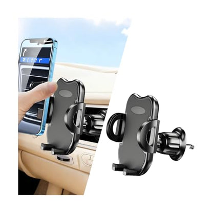 Car Phone Holder, 360° Rotatation Vehicle Air Vent Cell Phone Mount with Hook Clip, Hands Free Automotive Interior Smartphones Cradle, Universal for Most Vehicles (Black) - color: Black