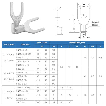 100Pcs #10 Non-Insulated Fork Terminal,16-14 AWG Brazed Seam Red Copper Wire Connectors,Crimp Connector Terminal Kit (Fork #10 100PC, AWG16-14) - size: AWG16-14, style: Fork #10 100PC