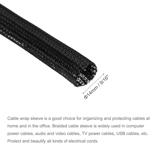 MECCANIXITY Split Sleeve Wire Loom 9/16" 25Ft Black Self Wrapping Braided Sleeve UL94-V2 Fireproof PET Sleeving for Automotive, Home Cable Management - color: Black, size: 9/16 Inch x 25Ft