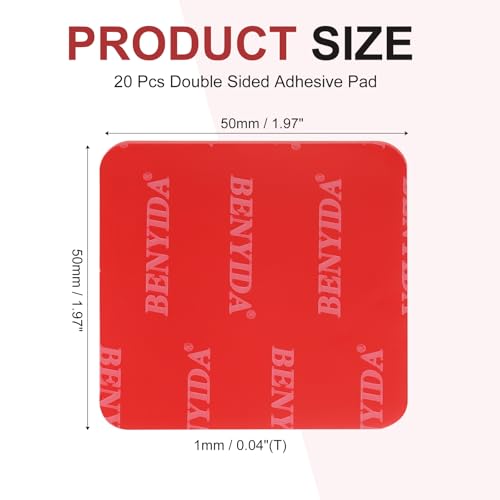 20 Pcs Double Sided Adhesive Pads, 1.97 x 1.97 Inch Dash Cam Sticky Pads Self-Adhesive Square Mounting Foam Tape Waterproof & Heat Resistant for Car Walls Picture Home Decor, Red - size: 1.97 x 1.97 Inch