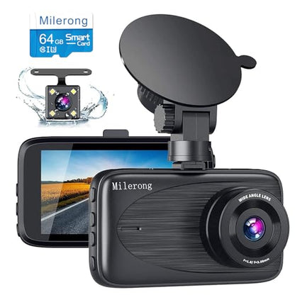 Milerong Dash Cam with 64GB Card, Dash Cam Front and Rear - size: A25-1080P Front+720P Rear with 64GB card