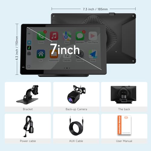 Haudio Portable CarPlay Screen for Apple CarPlay & Android Auto, 7 Inch Wireless Car Stereo Touchscreen with Bluetooth, GPS Navigation, Voice Control, Backup Camera Support for All Vehicles - size: 7 inch(7002)