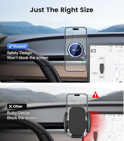 VICSEED Tesla Phone Mount【Strongest Magnet Power】 Foldable Hidden Tesla Phone Holder Fit for All Phones, Tesla Model 3/Y/Cybertruck Accessories, Tesla Model 3 Model Y for MagSafe Car Mount - Blue - color: Deep Blue