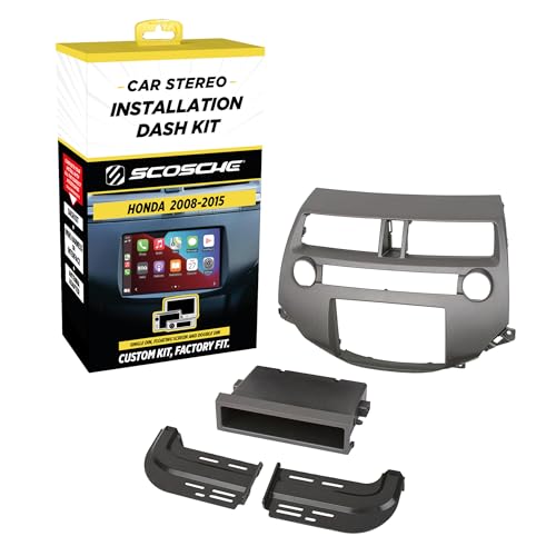 Scosche HA1707DGB Double or Single DIN Radio Install Dash Kit Compatible with Select 2008-15 Honda with Single Zone Climate Control - Aftermarket Car Stereo Installation Kit - See Fit Guide in Images - style: Dash Kit