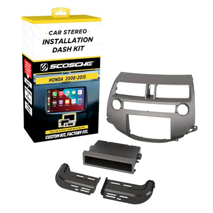 Scosche HA1707DGB Double or Single DIN Radio Install Dash Kit Compatible with Select 2008-15 Honda with Single Zone Climate Control - Aftermarket Car Stereo Installation Kit - See Fit Guide in Images - style: Dash Kit