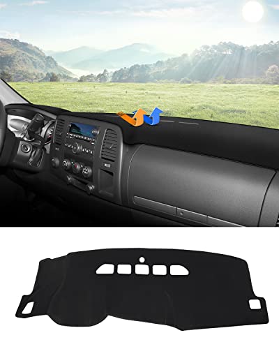 Autorder Dashboard Cover Mat for 2007-2013 Chevy Chevrolet Silverado/GMC Sierra/Avalanche, 2007-2014 GMC Yukon/Chevrolet Tahoe/Suburban with 2 Glove Boxes Accessories Dash Cover Flannel Dash Mat - size: Black 07-13 Silverado 2 Glove Boxes