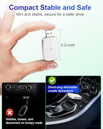 Wireless CarPlay Adapter for Apple iPhone, Convert Wired CarPlay to Wireless, Mini Size with USB-A to USB-C Adapter, Stable Control & No Delay Latency (White) - color: White